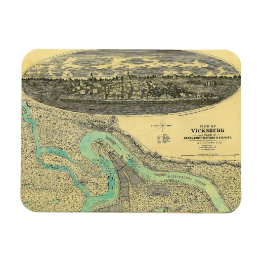 Ziviler Krieg Era Karte von Vicksburg Mississippi Magnet (Horizontal)