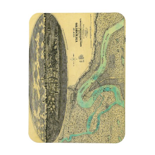 Ziviler Krieg Era Karte von Vicksburg Mississippi Magnet (Vertikal)