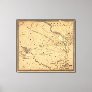 Ziviler Krieg Erste Schlacht bei Bull Run Map Plat Leinwanddruck