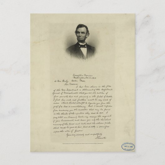 Ziviles Kriegsschreiben von Abraham Lincoln an Fra Postkarte (Vorderseite)