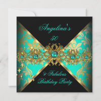 ZIZAGO DESIGN Fabulous 50 Jade Gold Damask Party