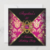 ZIZAGO DESIGN Fabulous 50 Pink Gold Damask Party Einladung (Vorderseite)