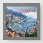 zMC018 MONTE CARLO Panorama, Monaco, Quadratische Wanduhr (Vorderseite)