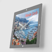 zMC018 MONTE CARLO Panorama, Monaco, Quadratische Wanduhr (Winkel)