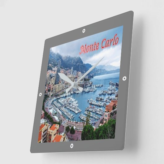 zMC018 MONTE CARLO Panorama, Monaco, Quadratische Wanduhr (Winkel)