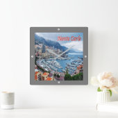 zMC018 MONTE CARLO Panorama, Monaco, Quadratische Wanduhr (Zuhause)