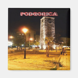 zME013 PODGORICA Uhrenturm bei Nacht, Kühlschrank Magnet