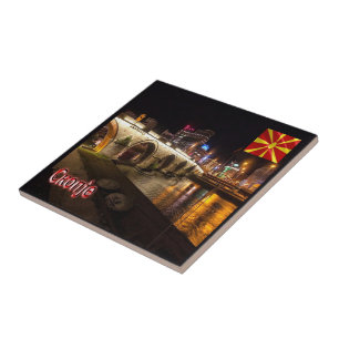 zMK006 SKOPJE Brücke Fluss Vardar, Fliese