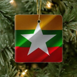 zMM002 schwingende birmanische FLAG Myanmar, Keramikornament