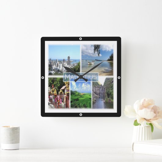 ZMU022 PORT LOUIS, Mosaik, Afrika, Quadratische Wanduhr (Zuhause)