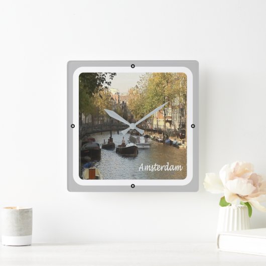 zNL017 AMSTERDAM schiffbarer Kanal, Quadratische Wanduhr (Zuhause)