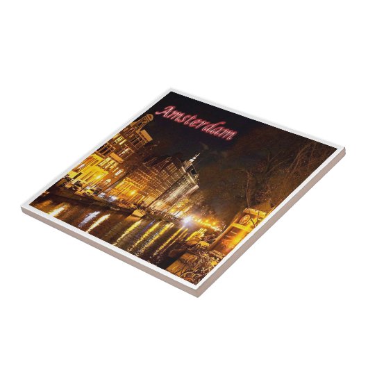 zNL018 AMSTERDAM Landschaftsnacht, Holland, Fliese (Seite)