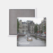 zNL025 AMSTERDAM, Kanal mit Schiff, Kühlschrank Magnet (Vorderseite/Rückseite)