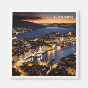 zNO014 BERGEN by Night, Norway, Europa, Fridge Magnet