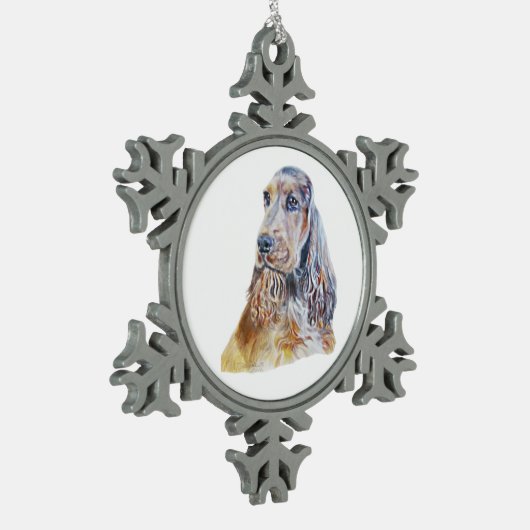 Zobel-Englisch Cocker spaniel Schneeflocken Zinn-Ornament (Links)