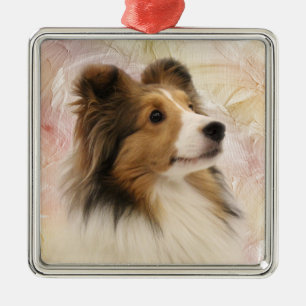 Zobel Sheltie stellen gegenüber Silbernes Ornament