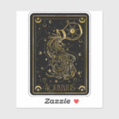 Zodiac Aquarius Astrologie Schwarz & Gold Sticker (Blatt)