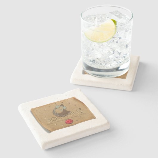 Zodiac - Aquarius - Coaster Steinuntersetzer (Seitenansicht)