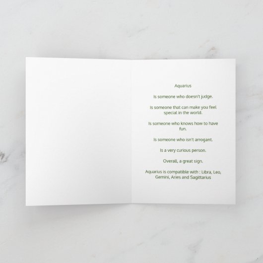 Zodiac: Aquarius "Der Wasserträger" Karte (Innenseite)