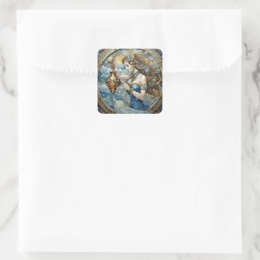 Zodiac - Aquarius Der Wasserträger Quadratischer Aufkleber (Tasche)