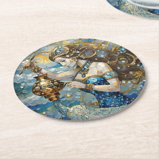 Zodiac - Aquarius Der Wasserträger Runder Pappuntersetzer (Angewinkelt)