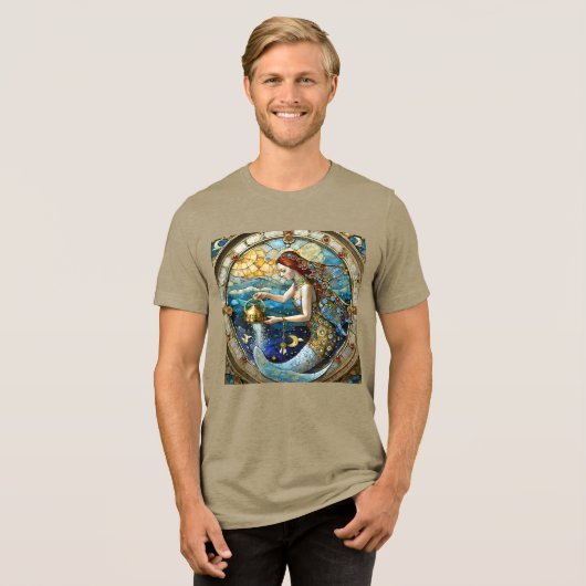 Zodiac - Aquarius Die Meerjungfrau Tri-Blend Shirt (Vorderseite voll)