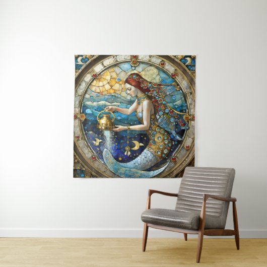 Zodiac - Aquarius Die Meerjungfrau Wandteppich (Beispiel)
