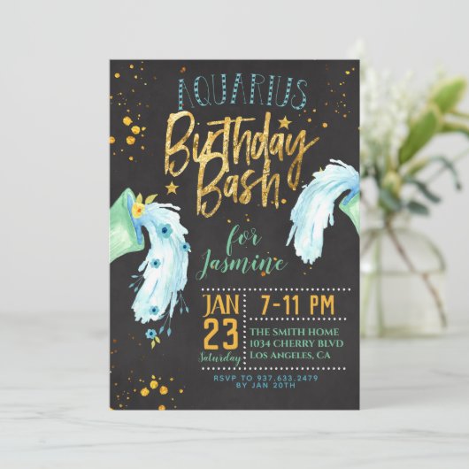 Zodiac Aquarius Geburtstag Einladung (Stehend Vorderseite)