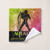 Zodiac: Aquarius Lime Green & Pink Space Design Badhandtuch Set (Waschlappen)