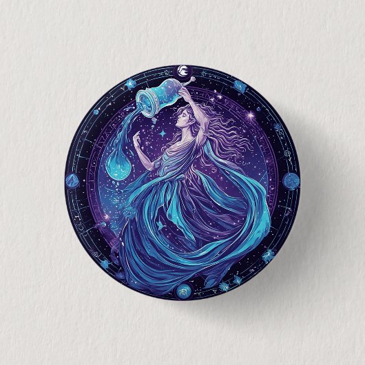 Zodiac Aquarius mit Sternen und mystischen Symbole Button (Vorderseite)