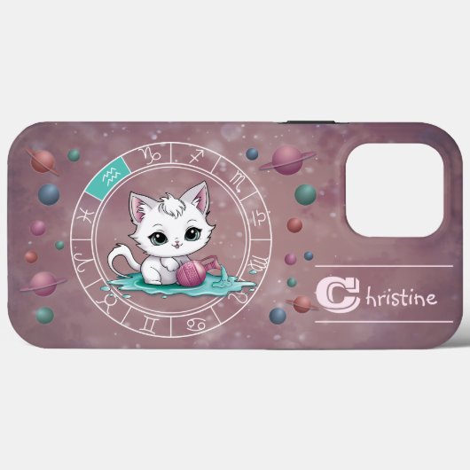 Zodiac Aquarius Niedlich Cat Wheel Planet Astrolog Case-Mate iPhone Hülle (Rückseite (Horizontal))