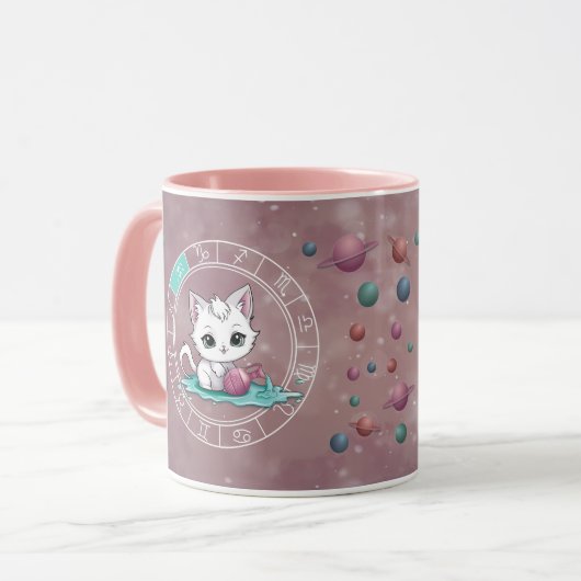 Zodiac Aquarius Niedlich Cat Wheel Planet Astrolog Tasse (Vorderseite Links)