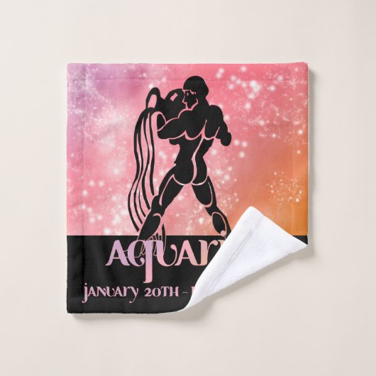 Zodiac: Aquarius Pink & Peach Space Design Badhandtuch Set (Waschlappen)