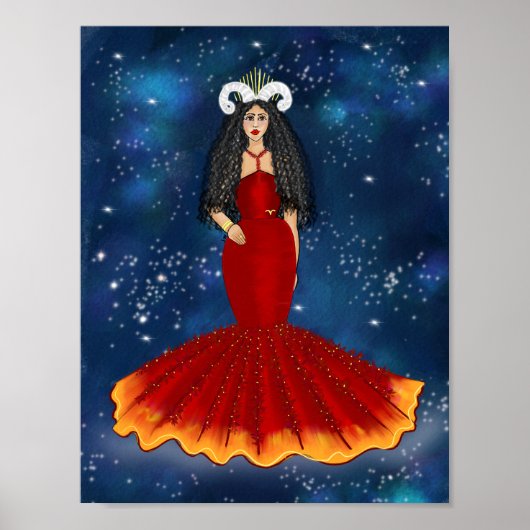 Zodiac Aries Goddess in Blue Celestial Poster (Vorne)