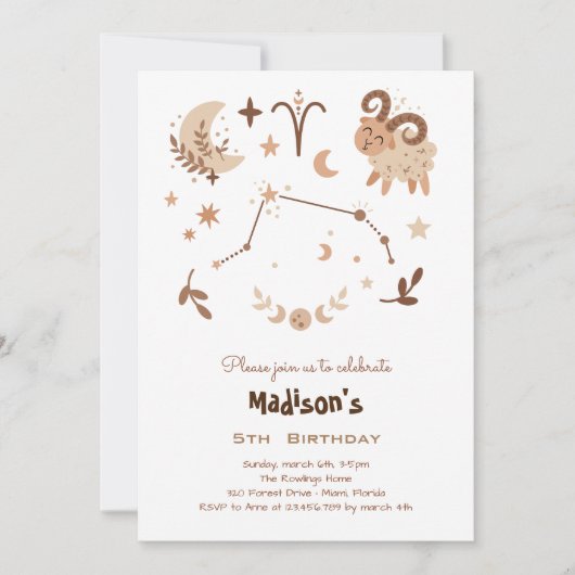 Zodiac Aries Kindergeburtstag Einladung (Vorderseite)