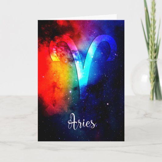 Zodiac: Aries Rainbow Space Geburtstagskarte Karte (Vorderseite)