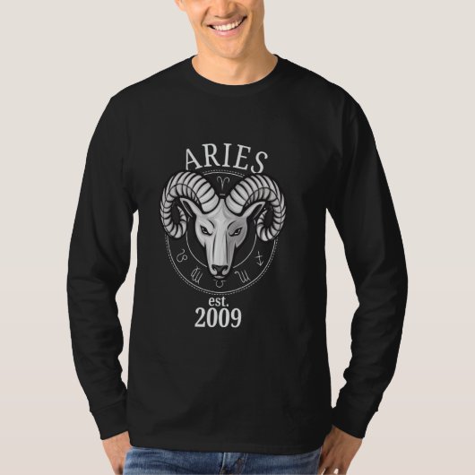 Zodiac Aries Ram Geboren 2009 T-Shirt (Vorderseite)