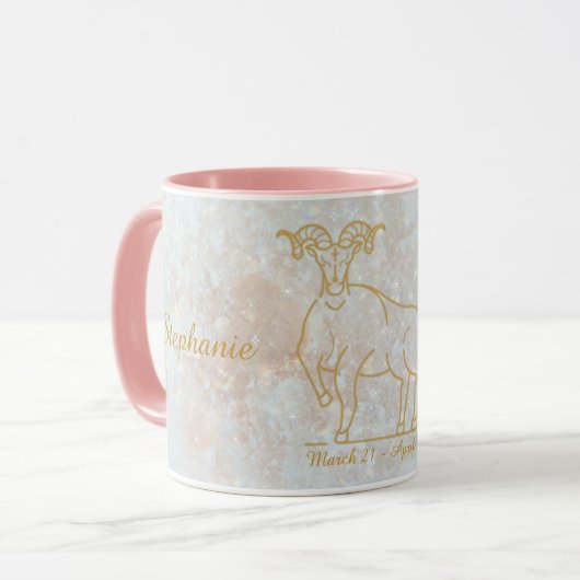 Zodiac Aries Star Sign Cosmic Monogram Glitzer Tasse (Vorderseite Links)