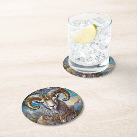Zodiac - Aries the Ram Runder Pappuntersetzer (Vor Ort)