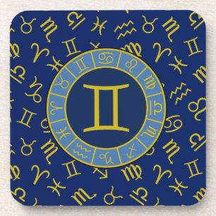 Zodiac+Astrologie Symbole Muster Gold+Blues Getränkeuntersetzer