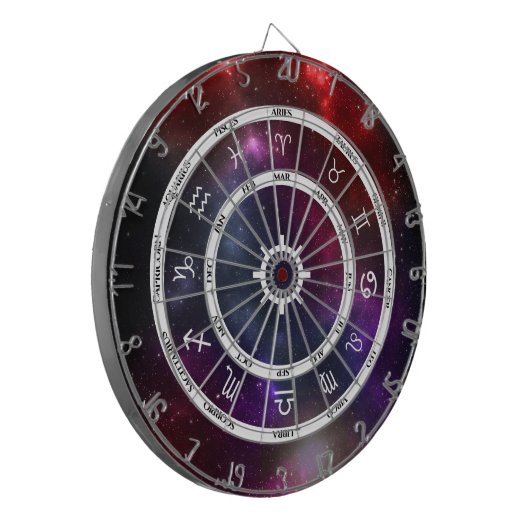 Zodiac Astrology Symbols auf einem kosmischen Ster Dartscheibe (Vorderseite Links)