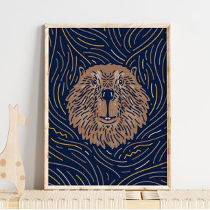 Zodiac Beaver Animal Print   Biberprint Poster
