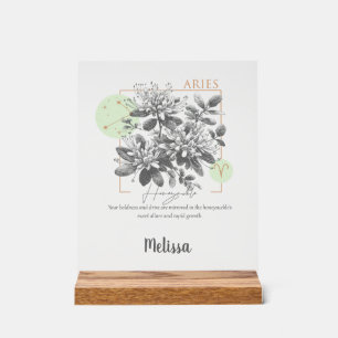 Zodiac Birth Flower Art Personalized Aries Gift Acrylschild