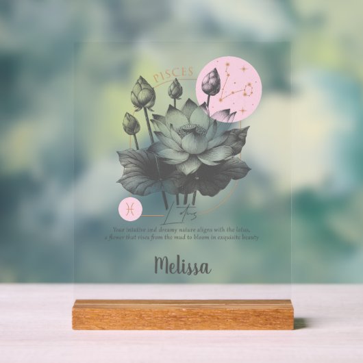 Zodiac Birth Flower Art Personalized Pisces Gift Acrylschild (Neutral)