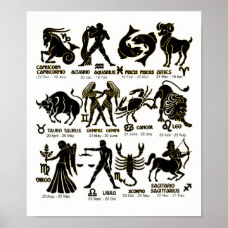 Zodiac Black and White Poster mit Monaten
