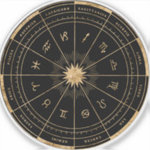 Zodiac Black & Gold Round Die Cut Vinyl Sticker