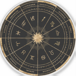 Zodiac Black & Gold Round Die Cut Vinyl Sticker