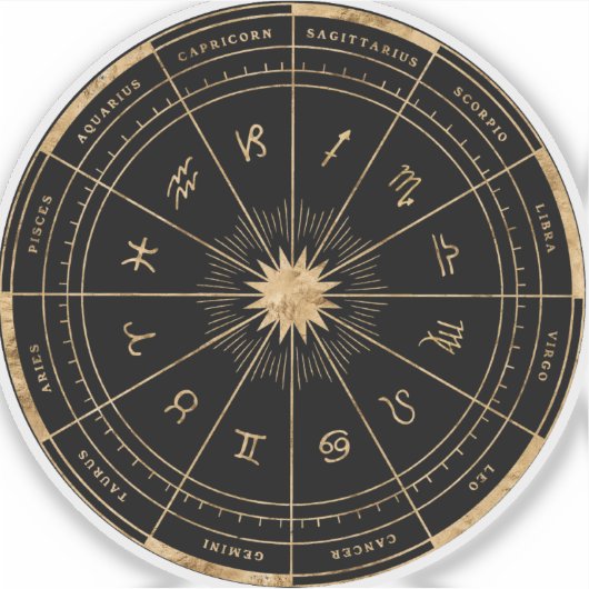 Zodiac Black & Gold Round Die Cut Vinyl Sticker (Vorderseite)