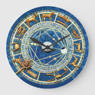 Zodiac Blue and Gold Old World Celestial Astrology Große Wanduhr