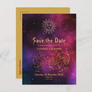 Zodiac Burgundy Gemini Pisces Gold Save the Date Ankündigungspostkarte